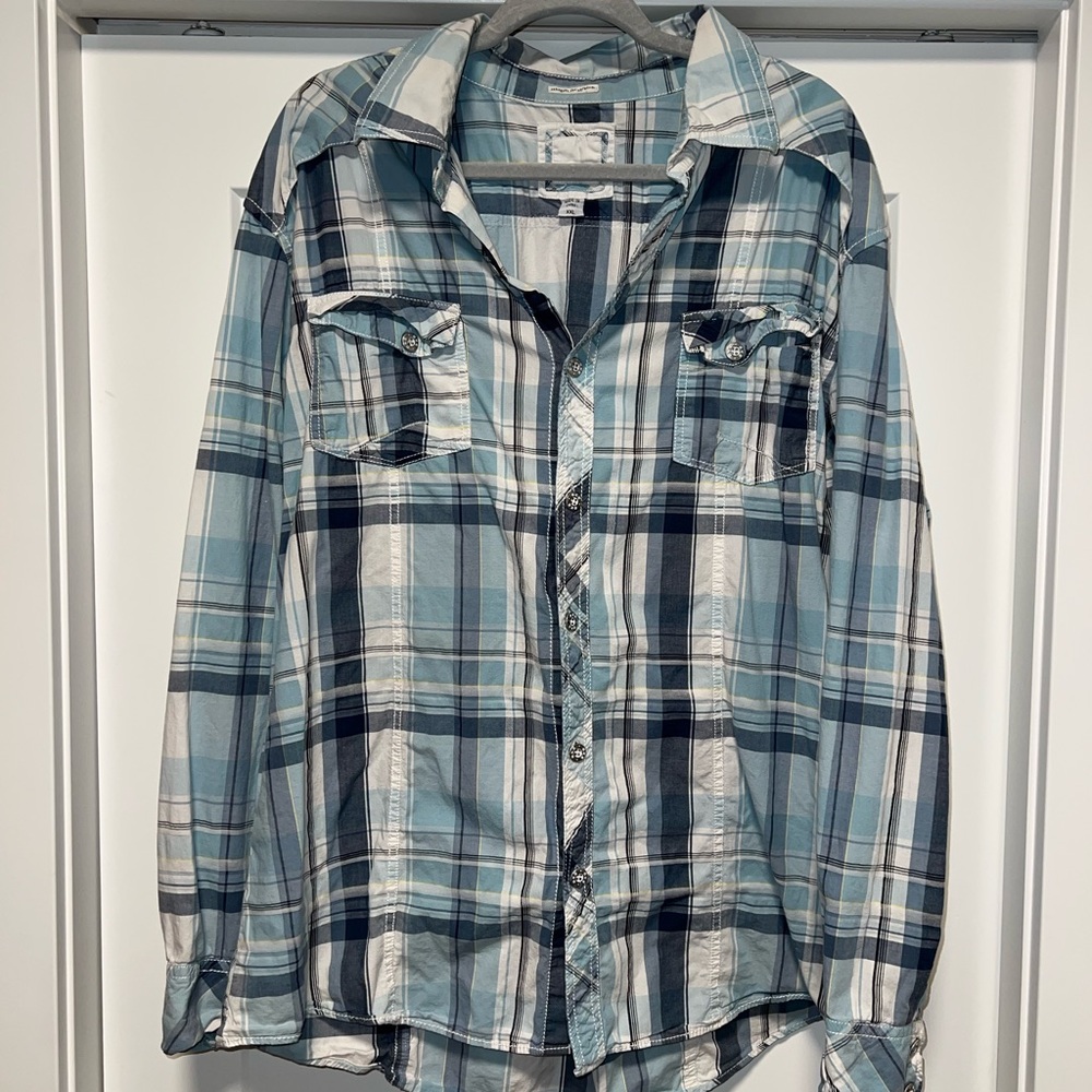 BKE Light Blue and Navy Plaid Men's Shirt